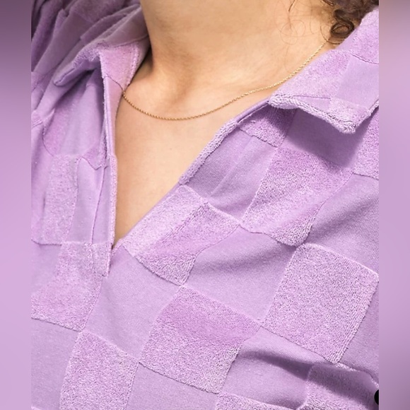 Vans Teri V Neck Lavender Checkered Terry Cloth Polo Shirt, Size L, XL, S - Picture 4 of 9